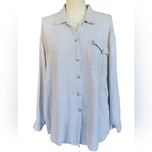 Vintage Cut Loose Oatmeal Linen Pocket Oversize One Size Shirt USA